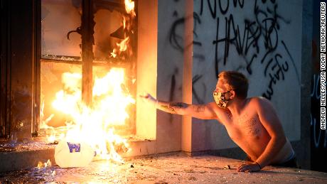 A fire is started outside the Metro Courthouse in Nashville on May 30. 