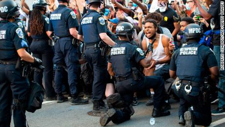 A man screams with emotion as hundreds protest the death of George Floyd near the White House on May 31, 2020 in Washington.