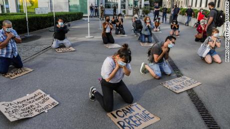 A flash mob gathers outside the American consulate in Milan, Italy on May 28. 