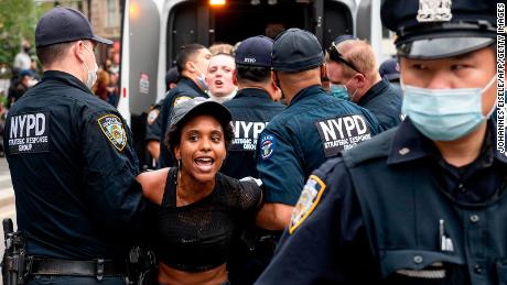 NYPD officers arrest a protester during a Black Lives Matter demonstration.