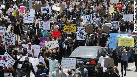 Protesters flooded the streets of Los Angeles Saturday.