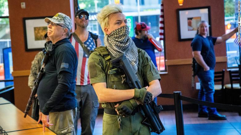 Benjamin Ryan Teeter, front, during a stay-at-home order protest in  Raleigh N.C. last month.