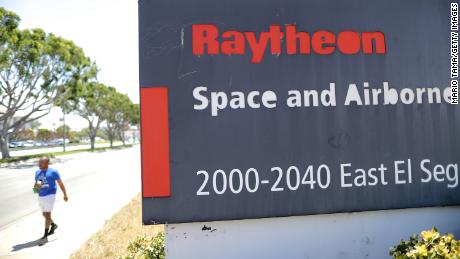 A sign is posted at a Raytheon Co. campus on June 10, 2019 in El Segundo, California.