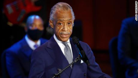 The Rev. Al Sharpton speaks at a memorial service for, George Floyd at North Central University Thursday, June 4, 2020, in Minneapolis. (AP Photo/Julio Cortez)