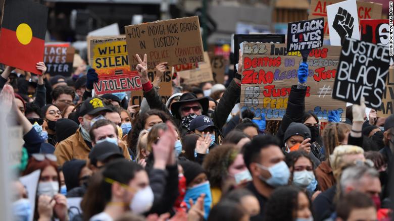 Protesters in Melbourne, Australia.