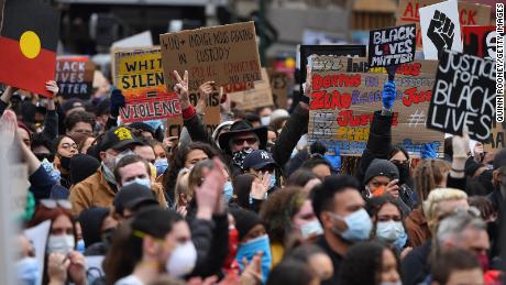 Protesters in Melbourne, Australia.