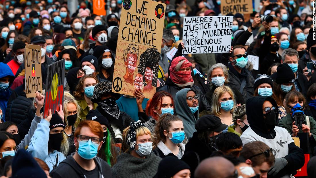 Marchers at a Black Lives Matter protest in Melbourne, Australia, on June 6, were among the tens of thousands of Australians who defied government calls to stay at home, taking to the streets instead to protest