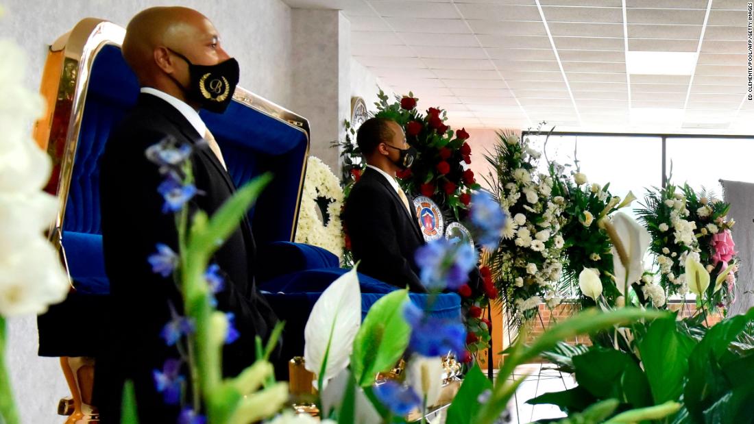 Flowers surround Floyd&#39;s casket at his public viewing in Raeford.