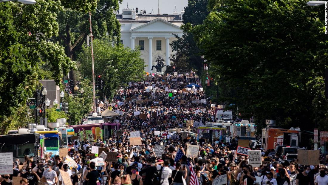 Protesters stretch more than five blocks during a demonstration near the White House on June 6.