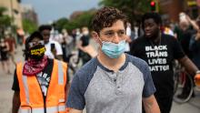 MINNEAPOLIS, MN - JUNE 6: Minneapolis Mayor Jacob Frey looks over a demonstration calling for the Minneapolis Police Department to be defunded on June 6, 2020 in Minneapolis, Minnesota. Mayor Frey spoke at the head of the march but was asked to leave by the organizers after declining to commit to fully defunding the MPD. (Photo by Stephen Maturen/Getty Images)