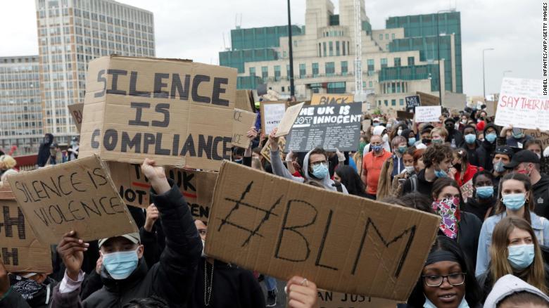 Protesters at the American Embassy in London on Sunday.