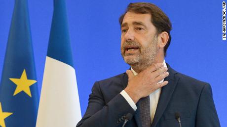 French Interior Minister Christophe Castaner, gestures during a media conference in Paris.