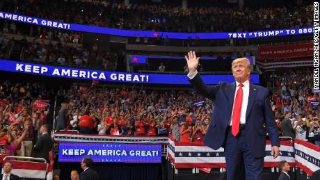 US President Donald Trump arrives to speak during a rally at the Amway Center in Orlando, Florida to officially launch his 2020 campaign on June 18, 2019.