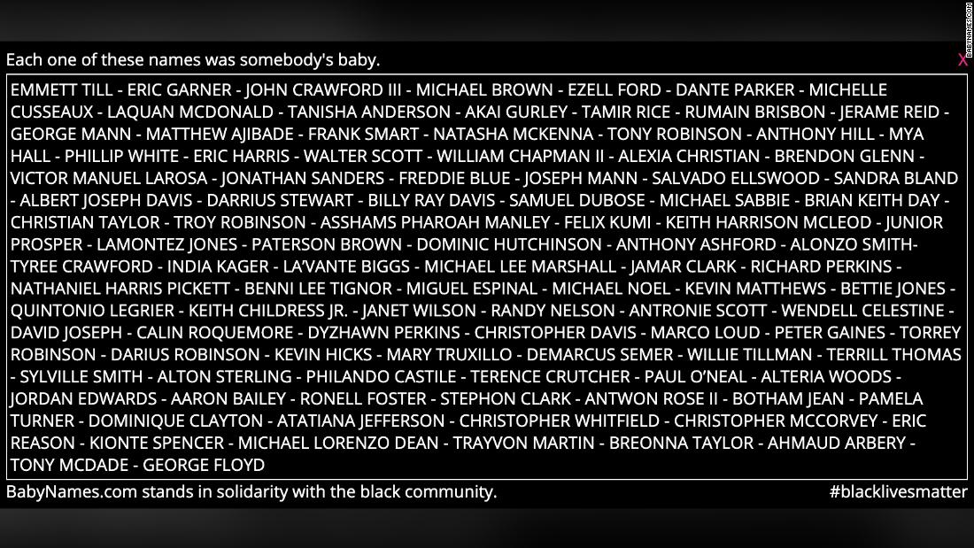 BabyNames.com makes a powerful statement in honor of the black lives lost to police violence