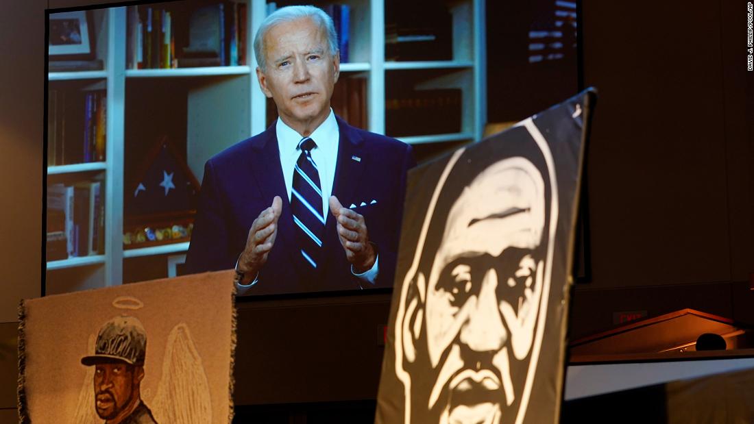 Former Vice President Joe Biden, the Democratic Party&#39;s presumptive presidential nominee, &lt;a href=&quot;https://www.cnn.com/us/live-news/black-lives-matter-protests-george-floyd-06-09-2020/h_e1a528921a9755edf33a6e67ad4d2ae5&quot; target=&quot;_blank&quot;&gt;speaks at the funeral via video.&lt;/a&gt; &quot;We cannot leave this moment thinking we can again turn away from racism that stings at our very soul, from systematic abuse that still plagues American life,&quot; Biden said.