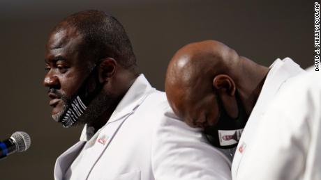 Rodney Floyd, the brother of George Floyd, speaks during the funeral service at The Fountain of Praise church on Tuesday.