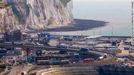 Trucks make their way through the Port of Dover in the United Kingdom.