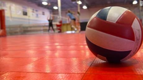 A volleyball at the A5 club north of Atlanta, where trips and games have been canceled.