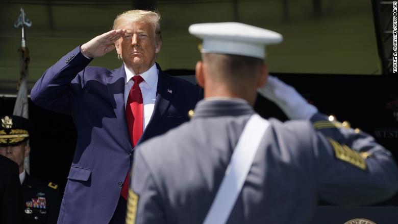 Trump addresses a socially distanced West Point graduation