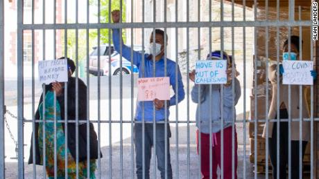 Skellig Star residents, locked inside the center during quarantine, chant &quot;move us out&quot; on April 29.