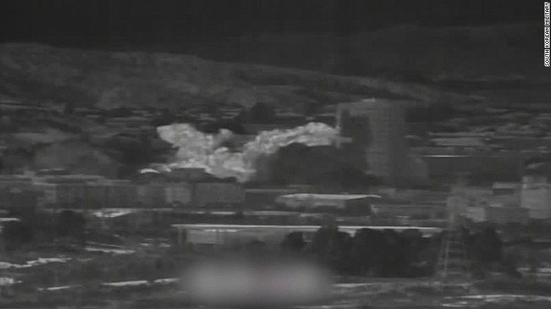 South Korean military footage showing the moment North Korea blew up the Kaesong liaison office.