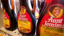 Bottles of Aunt Jemima syrup 