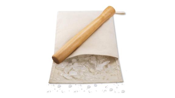 Wooden Cocktail Muddler and Ice Crusher with Canvas Ice Bag