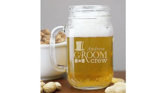 Personalized Engraved Groom Crew Mason Jar