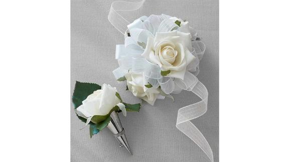 Ensemble Corsage et Boutonnière Blanc