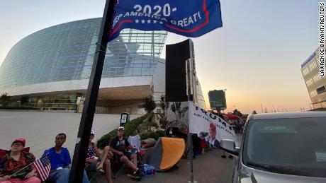 Supporters of U.S. President Donald Trump camp outside the BOK Center, the venue for his upcoming rally, in Tulsa, Oklahoma, U.S. June 17, 2020. Photo taken June 17, 2020. REUTERS/Lawrence Bryant TPX IMAGES OF THE DAY