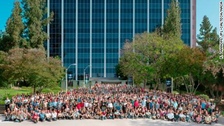 The members of the Mars 2020 Perseverance rover mission pose at NASA's Jet Propulsion Laboratory in Pasadena, California in July 2019.