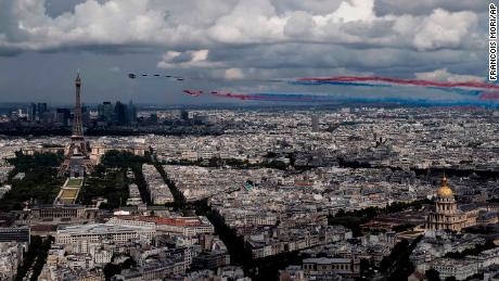 French and British jets fly over Paris on Thursday. 