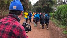 Members of the Athlete Refugee Team are filmed during a training run in Kenya.