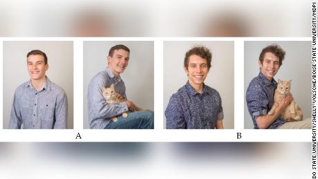 The photos used in the study, which revealed women favored pictures of the men without cats.