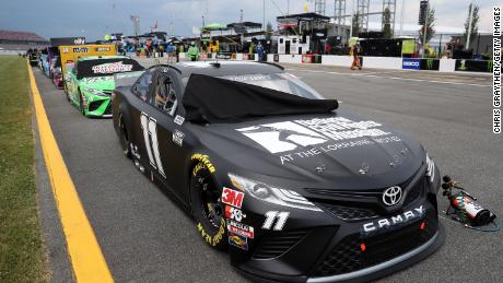 Denny Hamlin&#39;s car, painted with the logo of the National Civil Rights Museum, waits on the grid prior to the NASCAR Cup Series GEICO 500 at Talladega Superspeedway on June 21. 