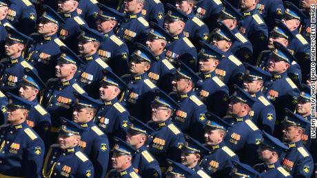 Parade formations before the Victory Day parade in Moscow&#39;s Red Square.