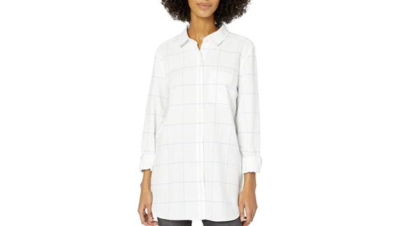 Goodthreads Women's Washed Oxford Long-Sleeve Button-Front Tunic Shirt 