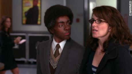 Jane Krakowski appears in blackface in an episode of the third season of "30 Rock." The show's creator, Tina Fey, right, has apologized for this and three other episodes in which actors wore blackface.