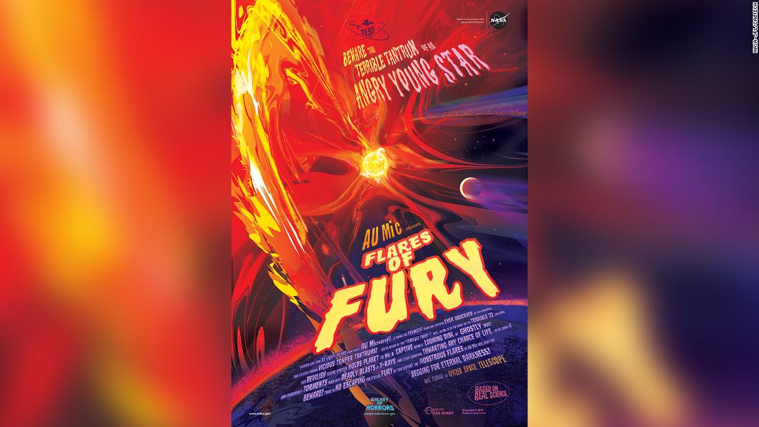 NASA has shared this &quot;flares of fury poster&quot; after the discovery of AU Mic b, an exoplanet less than 32 light years from Earth. Because the star is young and active, it lashes its nearby planet with radiation.