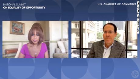 CBS News host Gayle King (left) and AT&amp;T CEO Randall Stevenson (right) discuss diversity in corporate America during the U.S. Chamber of Commerce&#39;s National Summit on Equality of Opportunity on Thursday, June 25, 2020.