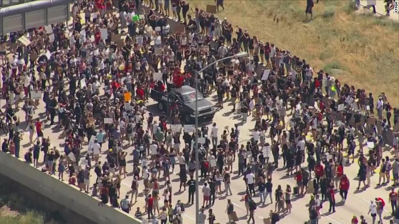 Protesters shutdown Highway 225 in Aurora, Colorado, on June 27, 2020.