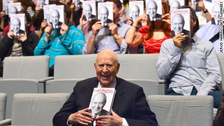 BEVERLY HILLS, CA - APRIL 29:  Carl Reiner holds a copy of his new book, &#39;I Remember Me&#39; along with the audience at the Comedy Central #ComedyFest Kick-Off with Mel Brooks, Carl Reiner and Judd Apatow at The Paley Center for Media on April 29, 2013 in Beverly Hills, California.  (Photo by Jerod Harris/Getty Images for Viacom)