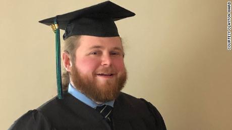 After dropping out of college 10 years ago, Clayton Ward graduated Tuesday with his associate&#39;s degree from MassBay Community College in hopes to become a high school history teacher. 