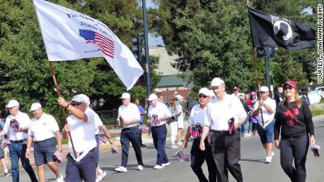 Shown here are the Vietnam Veterans of Diablo Valley and Springer (far right) in the 2018 Fourth of July parade in Danville, California. 