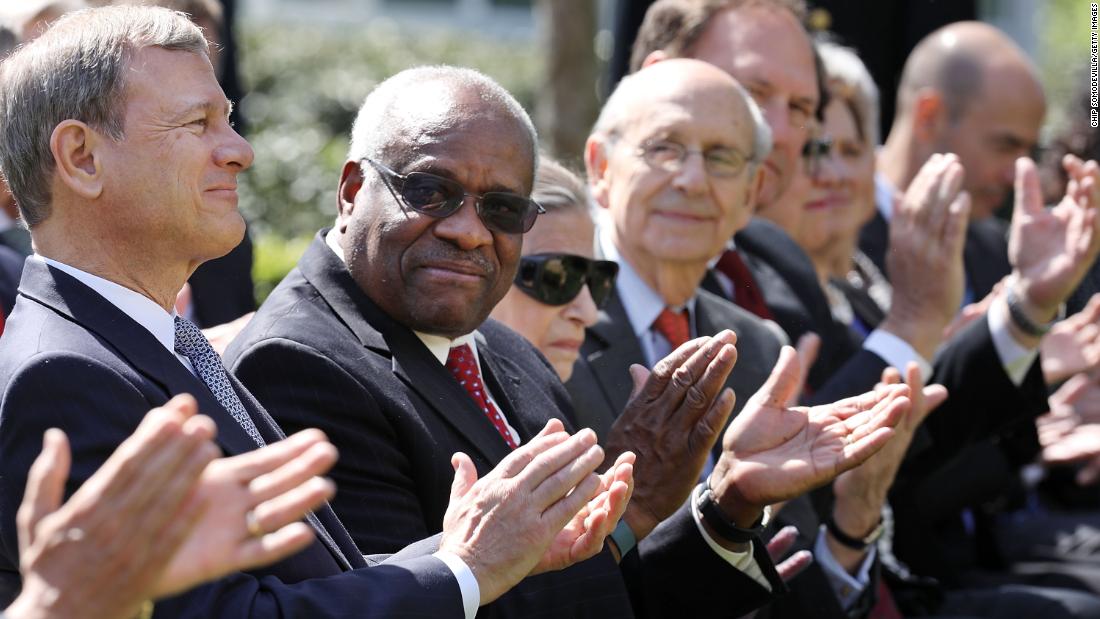 Thomas and other Supreme Court justices attend the White House ceremony where newest member Neil Gorsuch was taking his judicial oath in 2017.