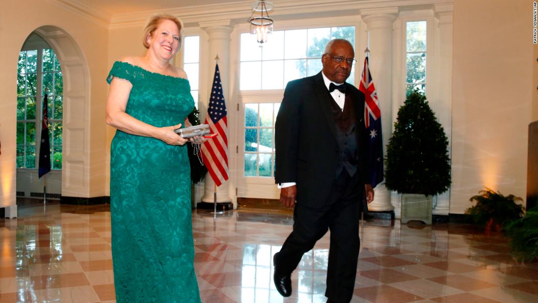 Thomas and his wife, Virginia, arrive at the White House for a state dinner with Australian Prime Minister Scott Morrison in September 2019.