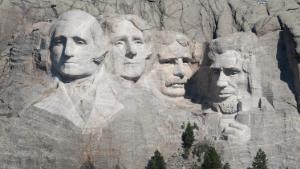 The busts of U.S. presidents George Washington, Thomas Jefferson, Theodore Roosevelt and Abraham Lincoln tower over the Black Hills at Mount Rushmore National Monument on July 02, 2020 near Keystone, South Dakota.