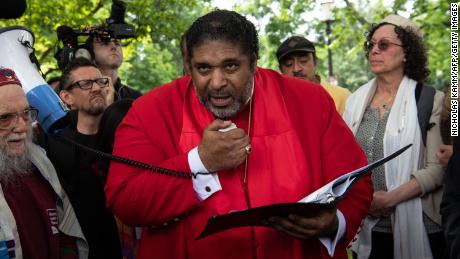 The Rev. William Barber speaks during a 2019 rally in Washington, D.C. 