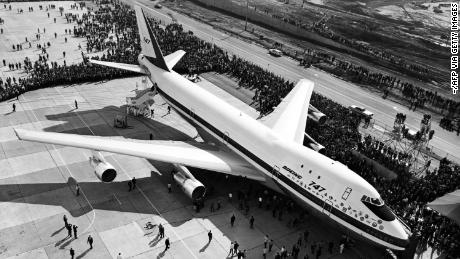 Picture of the first Boeing 747 rolling out of the Boeing&#39;s plant in Washington state in September 1968. The plane entered service in January 1970, on Pan Am&#39;s New York-London route.