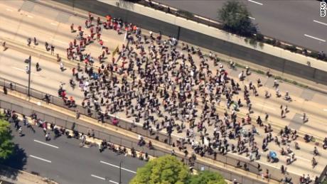 Protesters in Philadelphia took to Interstate 676 on Sunday.